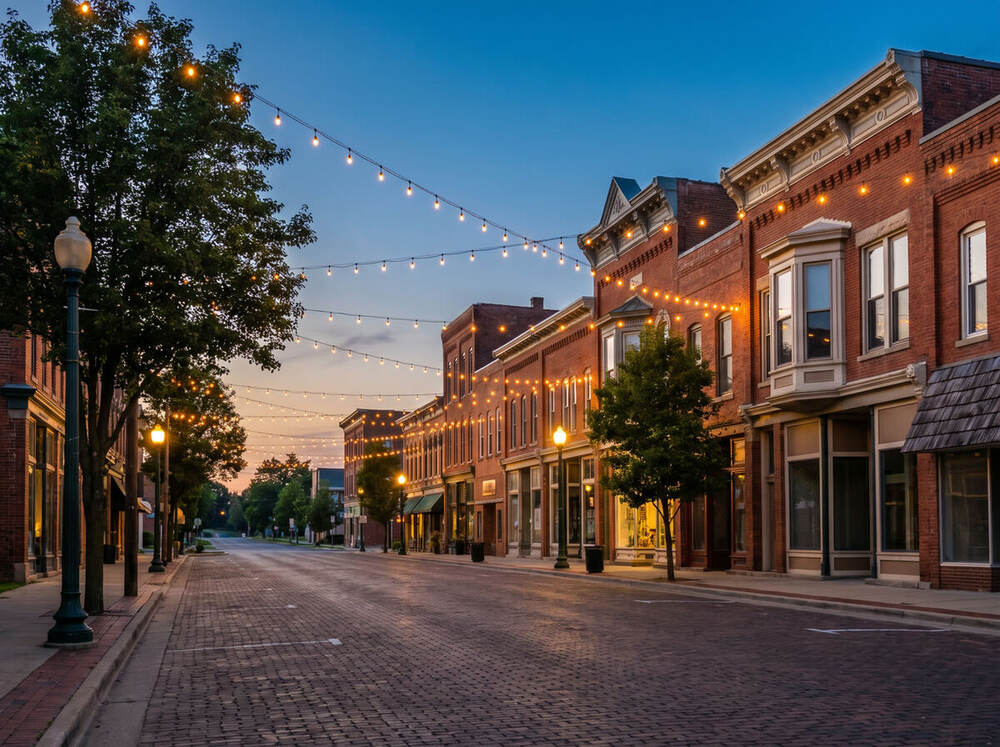 Historic downtown streetscape in a Metro Detroit community